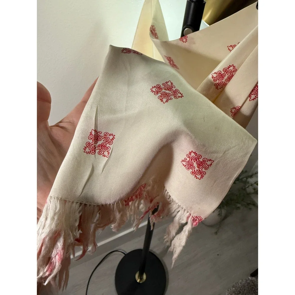 bohemian silky viscose scarf vintage red cream long soft fringe eccentric unisex